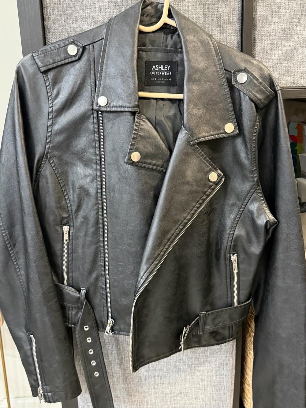 Ashley By 26 International Black Faux Leather Moto Jacket